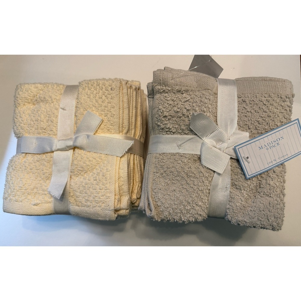Lot Of 2 Madison Sets Of 9 Wash Cloths Textured Waffle-Weave 100% Cotton NEW